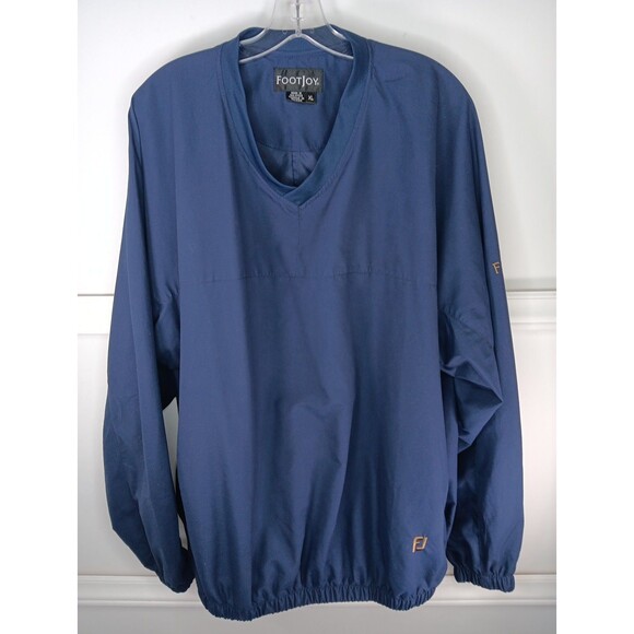 FootJoy V-Neck Pullover Windbreaker Golf Jacket XL Navy Blue Zip Pockets EUC - Picture 1 of 9